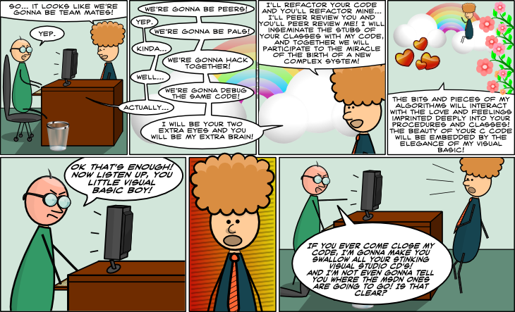 Geek Hero Comic – A webcomic for geeks: Visual Basic boy, stay away from my code!