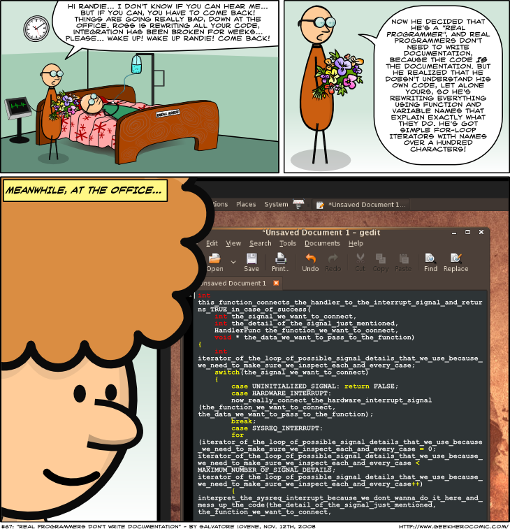 Real Programmers Don’t Write Documentation Geek Hero Comic – A webcomic for geeks: Real Programmers Don’t Write Documentation